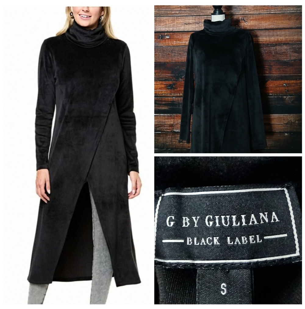 G By Giuliana Black Label Maxi Top S Black Velour Cross Front Turtleneck Long